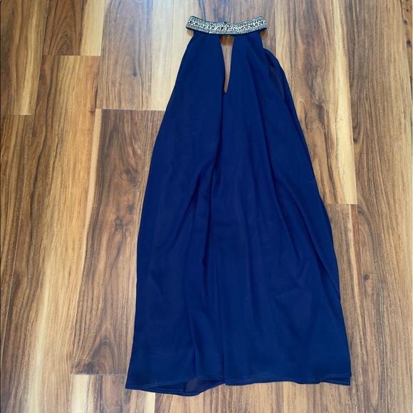 Navy Dress with Keyhole and Beaded Neckline Size Small - Picture 1 of 2